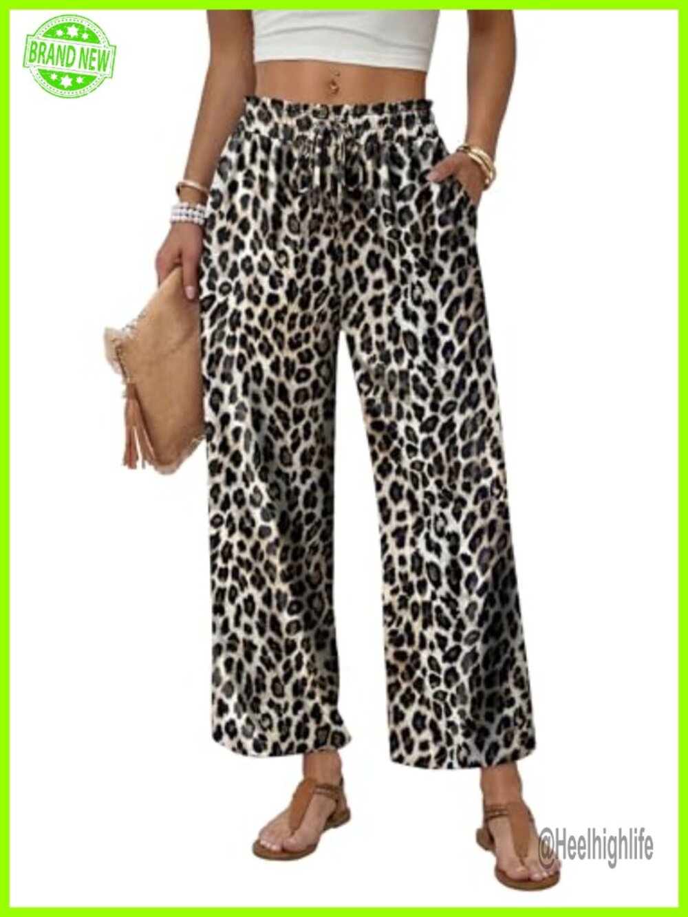 Wide Leg Palazzo Pants Drawstring Elastic Waist Trousers with Pockets Casual